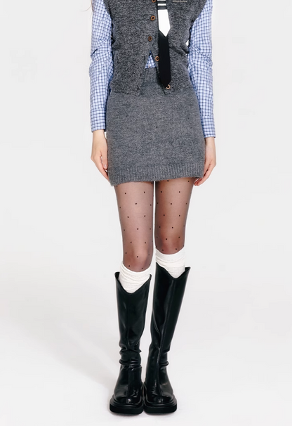 【COME BACK】gray Knit skirt RI1038