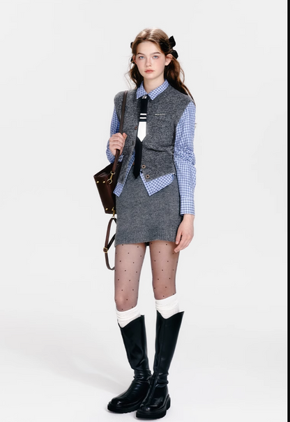 【COME BACK】gray Knit skirt RI1038