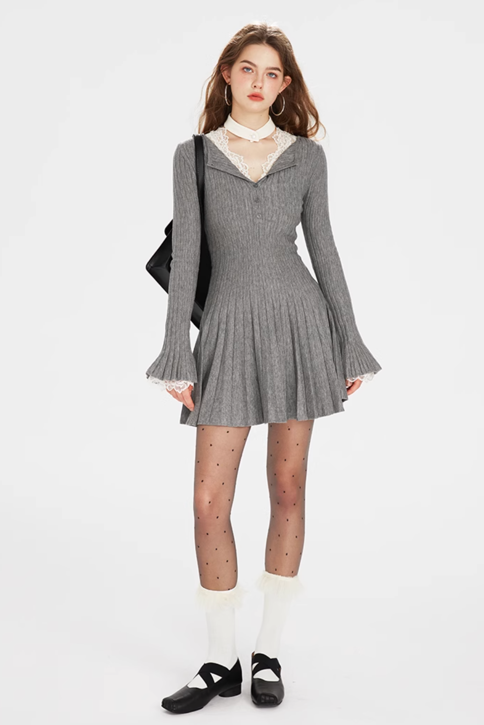 gray pleats trend one-piece RI1050