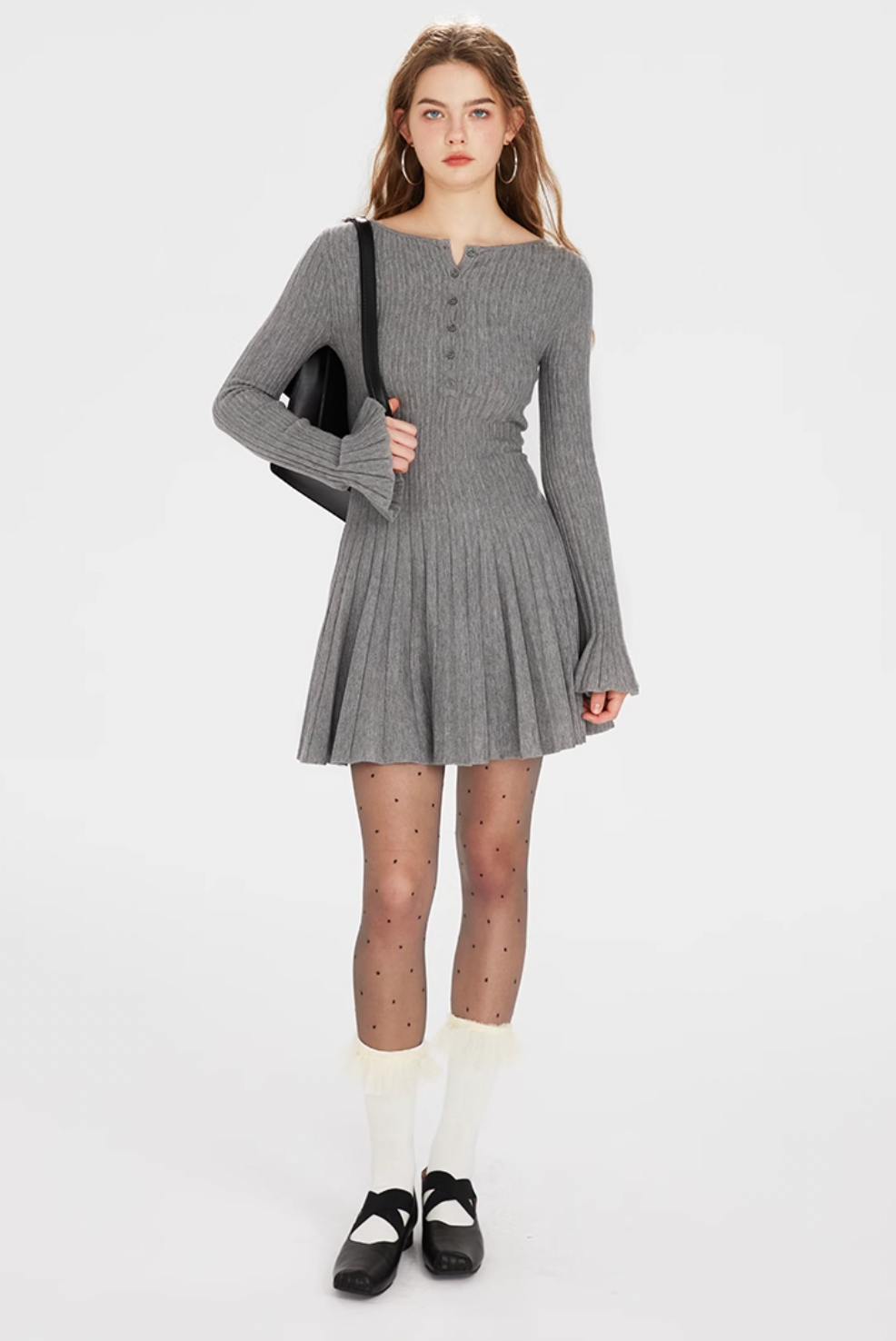 gray pleats trend one-piece RI1050