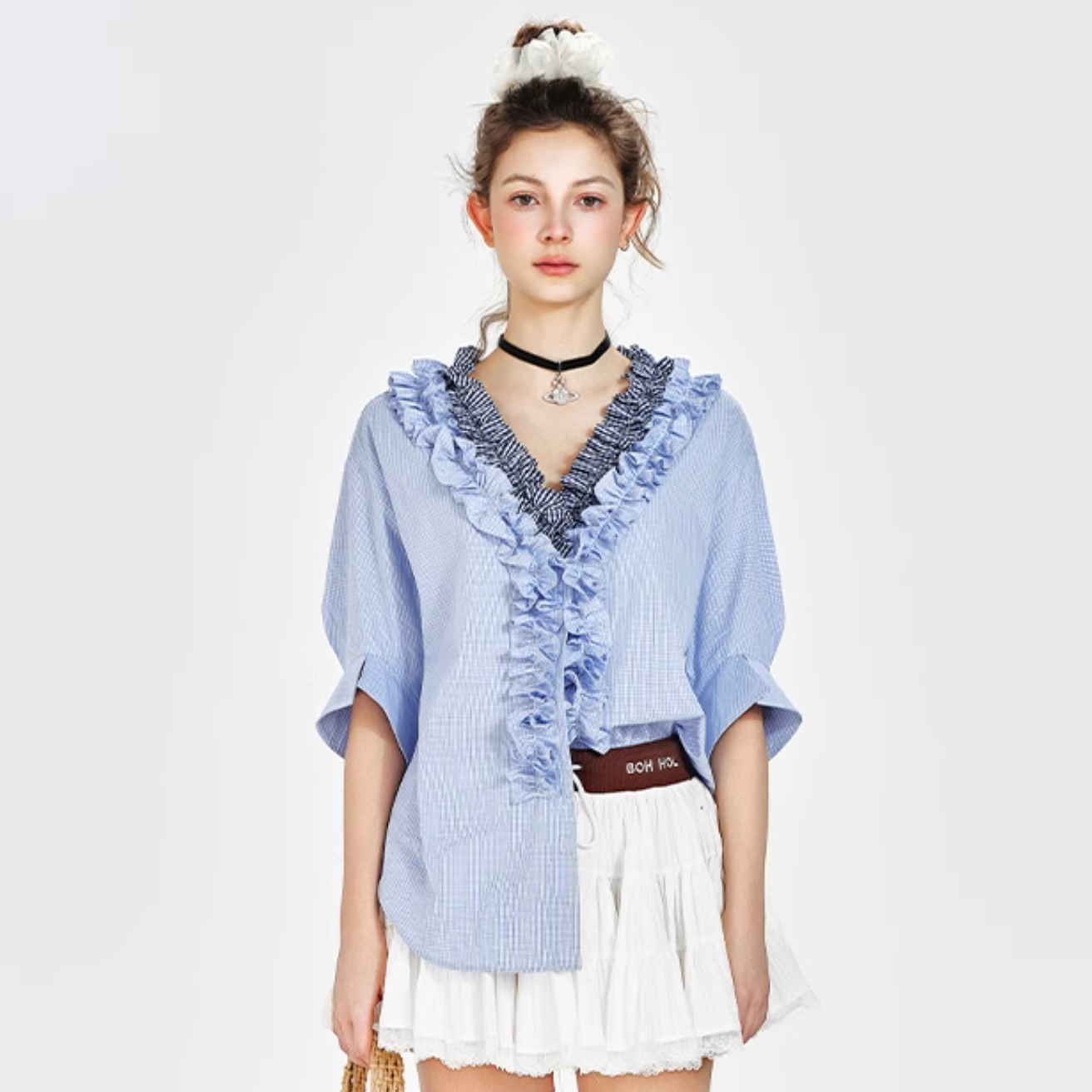 frill check tops RI1141