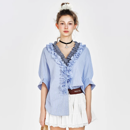 frill check tops RI1141