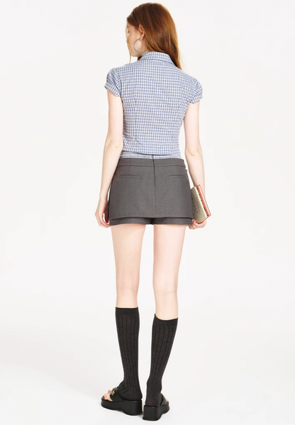 blue check metal zip tops RI1176
