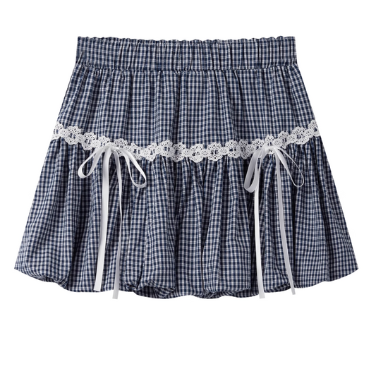 check lace balloon skirt RI1181
