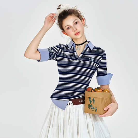 border blue cute tops RI1196