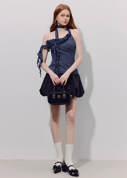 navy lovely check tops RI1202