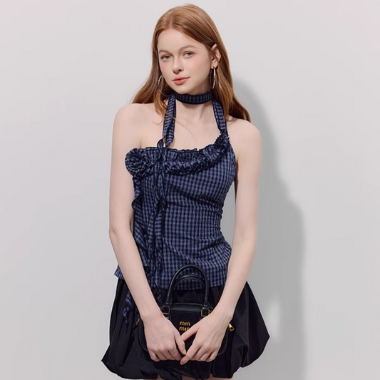 navy lovely check tops RI1202