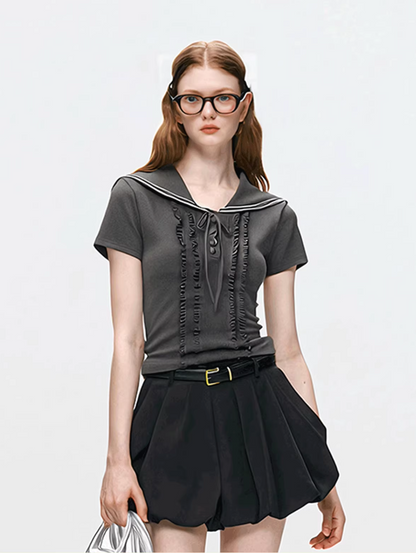 sailor frill gray tops RI1267