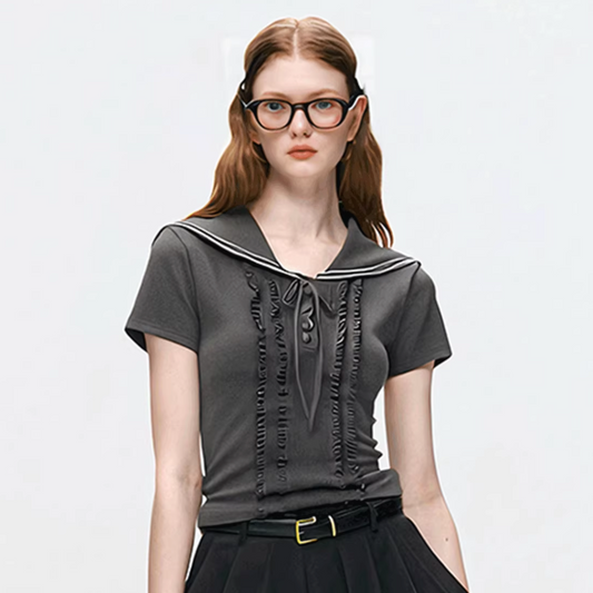 sailor frill gray tops RI1267