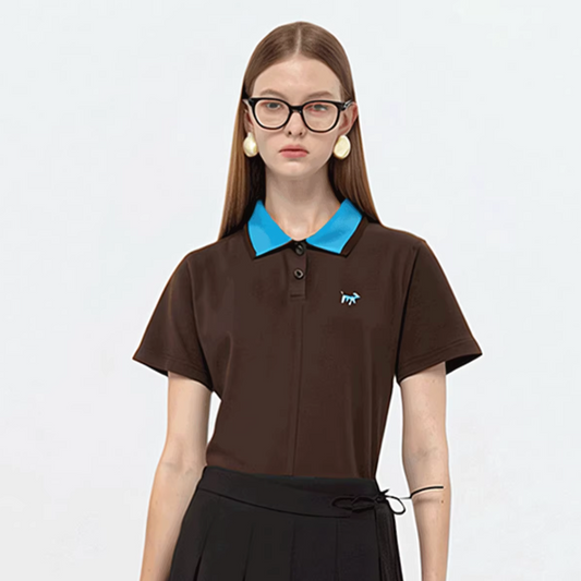 brown blue contrast tops RI1270