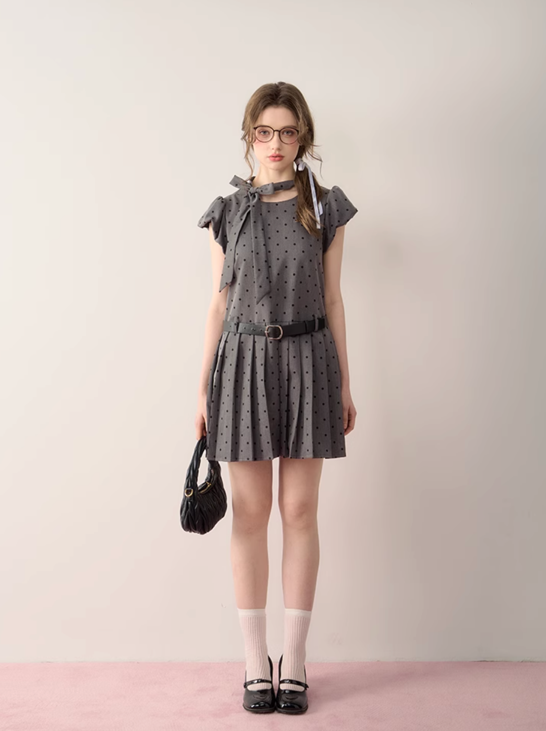 dot gray girly one-piece RI1273