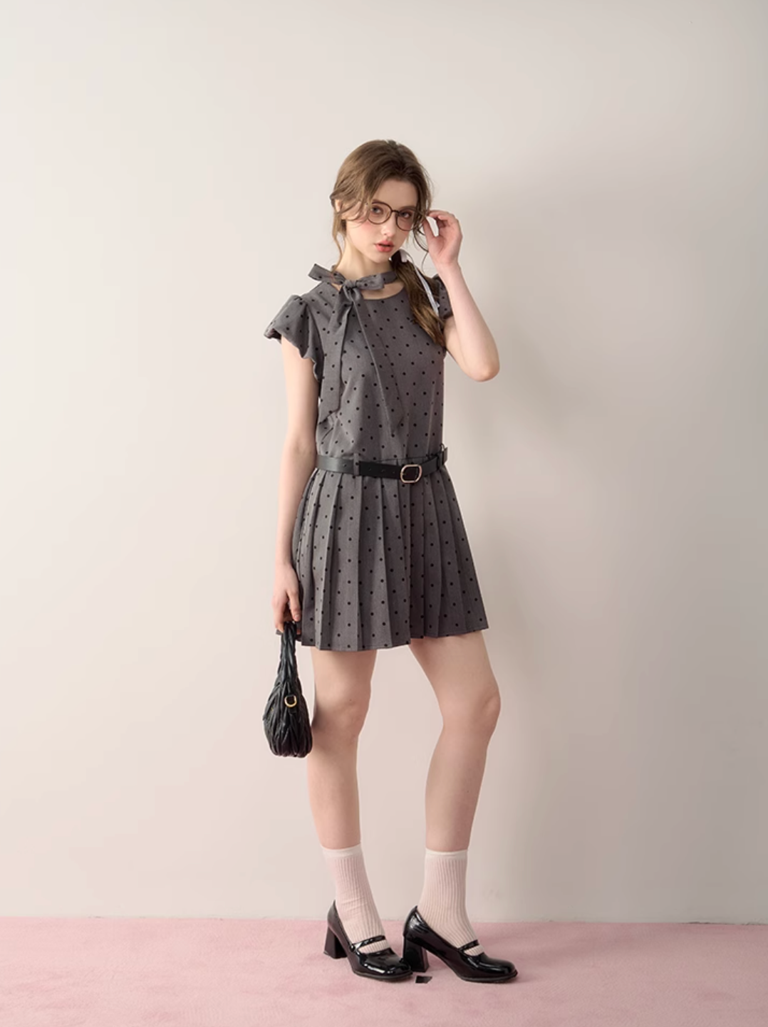 dot gray girly one-piece RI1273