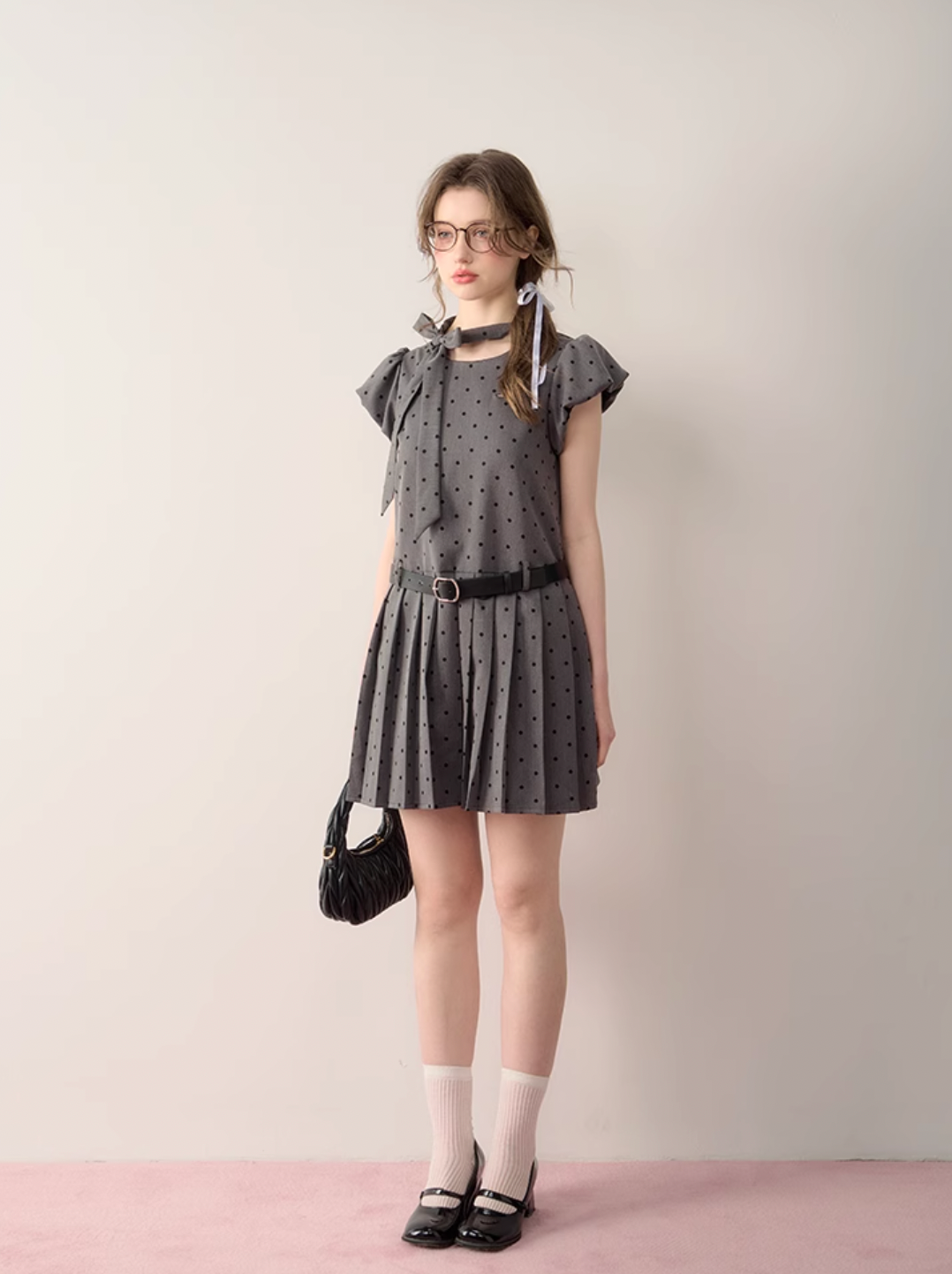 dot gray girly one-piece RI1273