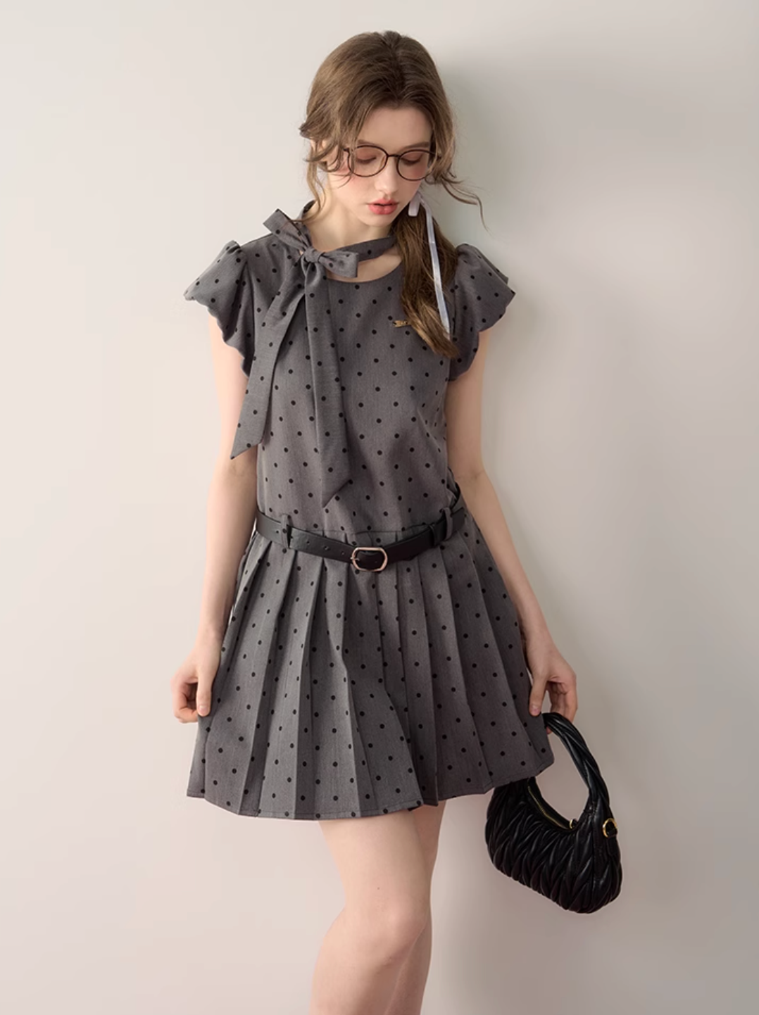 dot gray girly one-piece RI1273