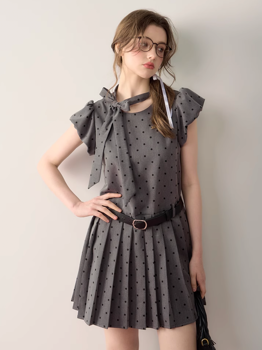 dot gray girly one-piece RI1273