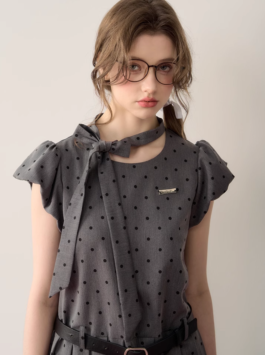dot gray girly one-piece RI1273
