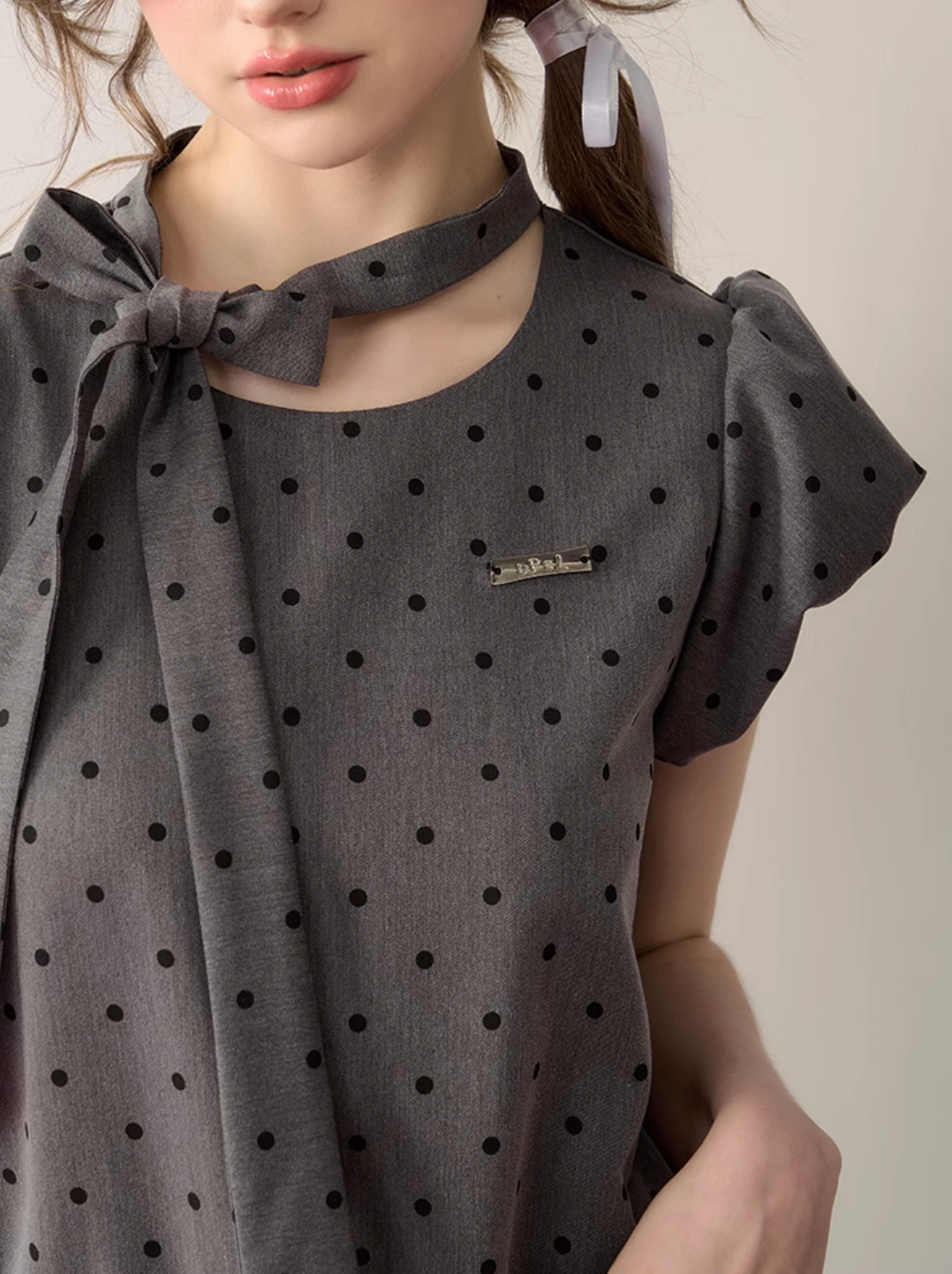 dot gray girly one-piece RI1273