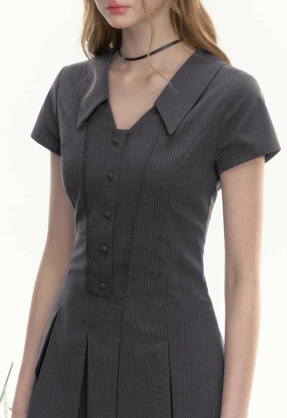 pleats gray high-end one-piece RI1280