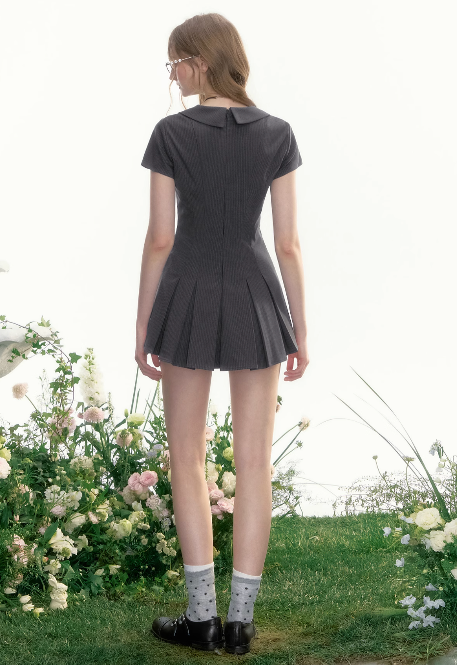 pleats gray high-end one-piece RI1280