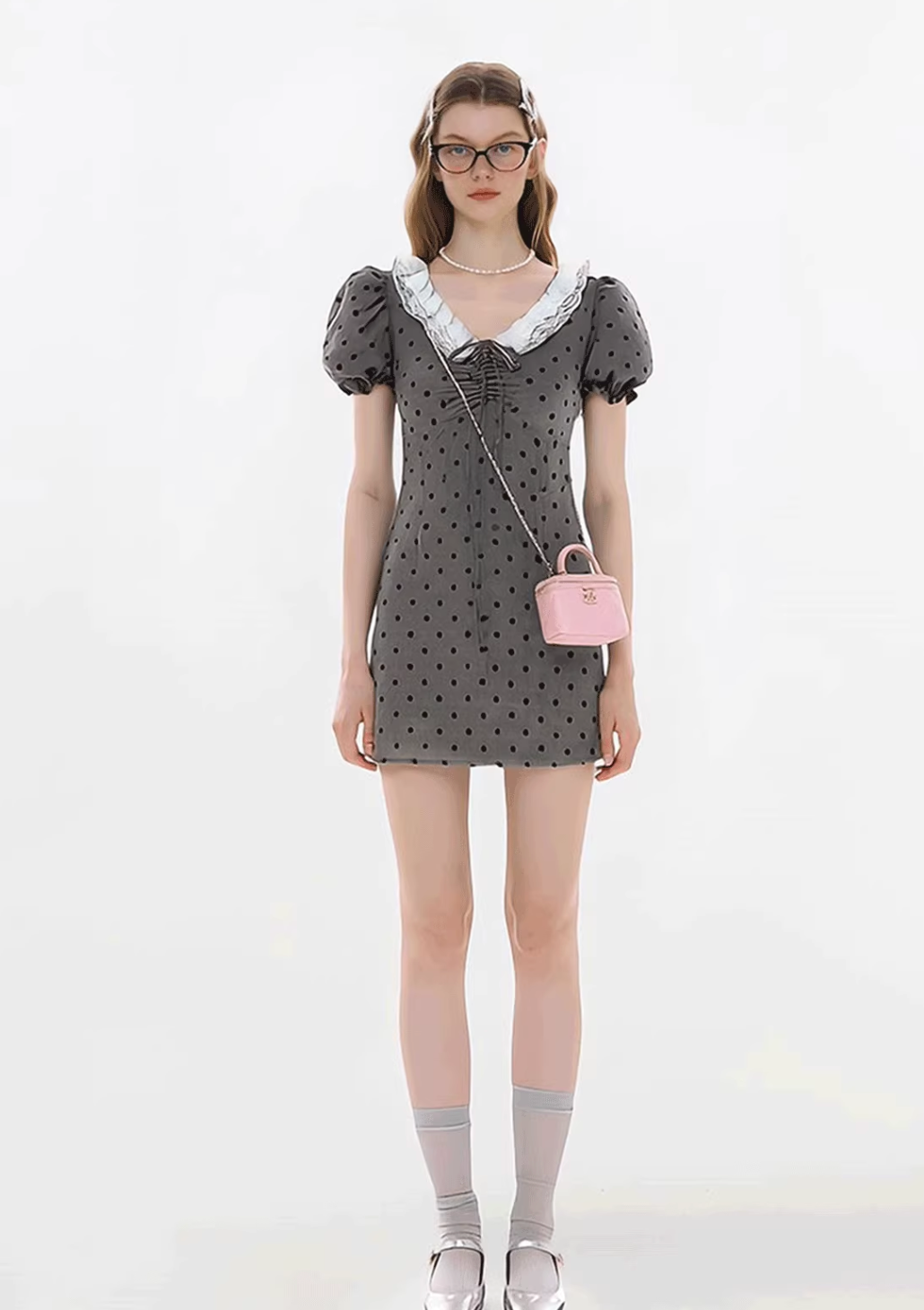 dot gray girly one-piece RI1286