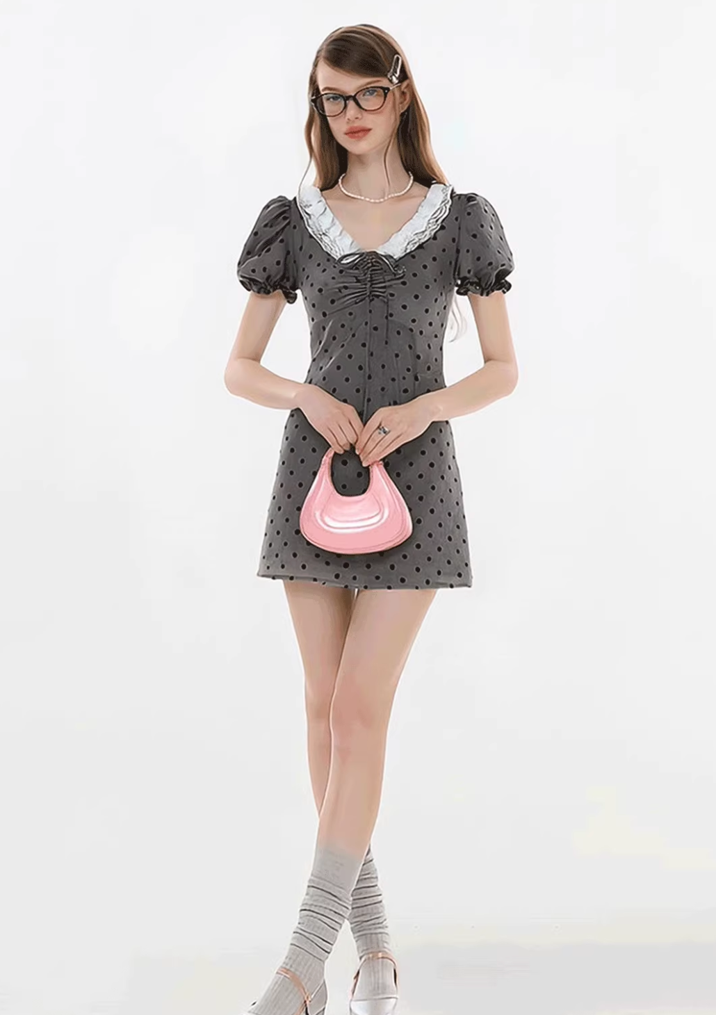 dot gray girly one-piece RI1286