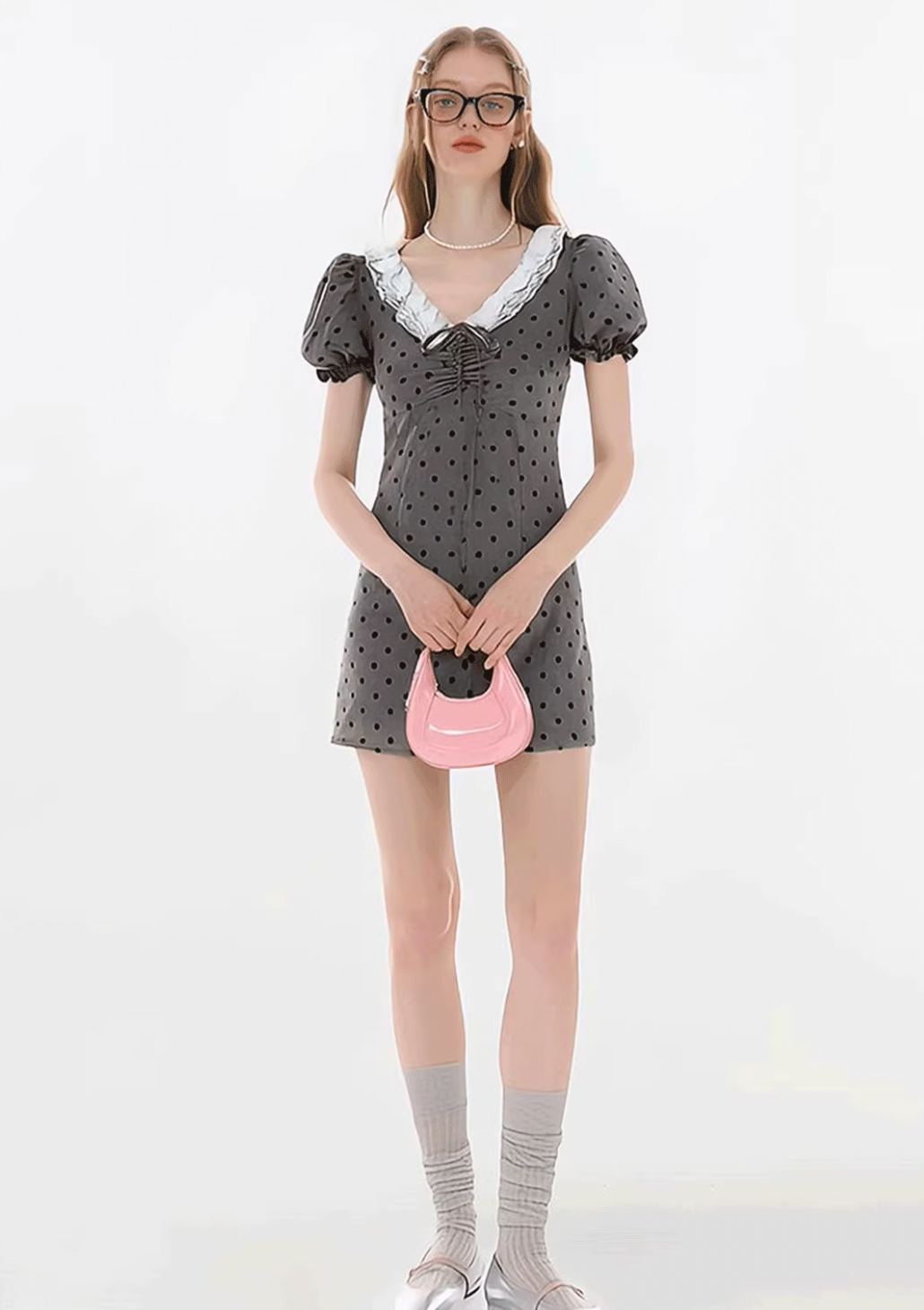 dot gray girly one-piece RI1286