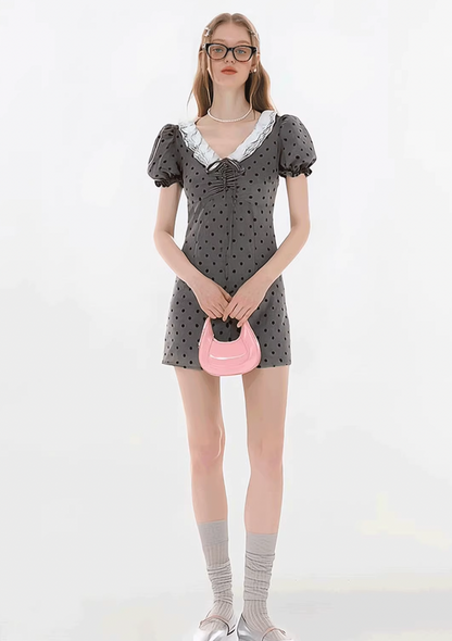 dot gray girly one-piece RI1286
