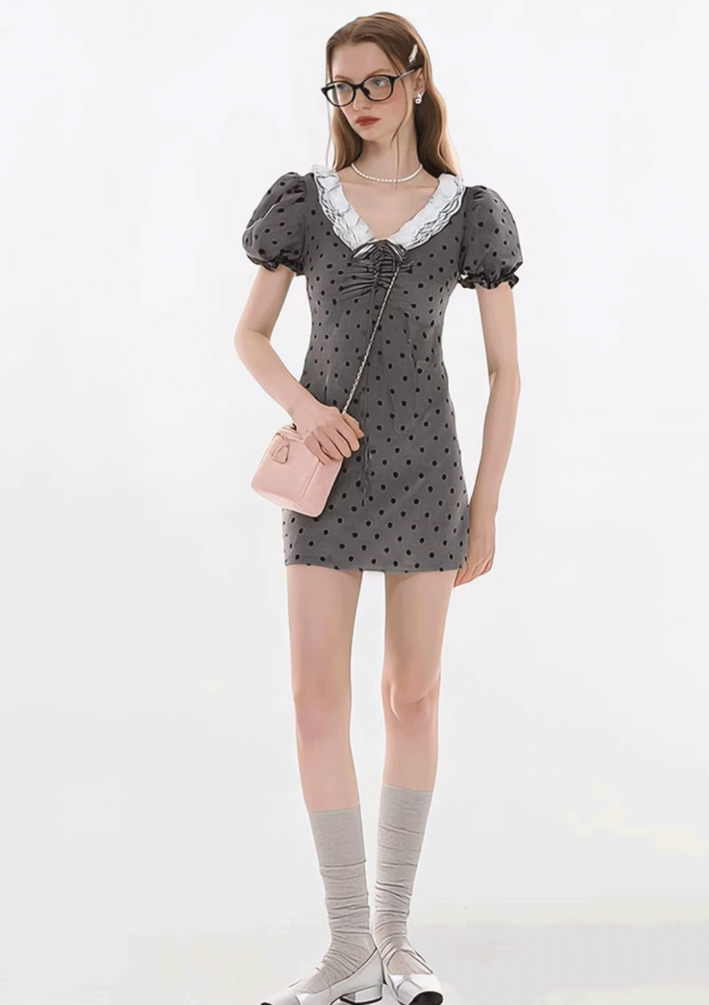 dot gray girly one-piece RI1286