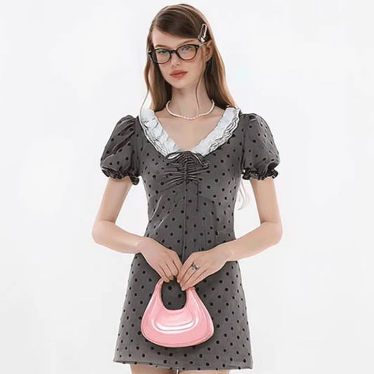 dot gray girly one-piece RI1286