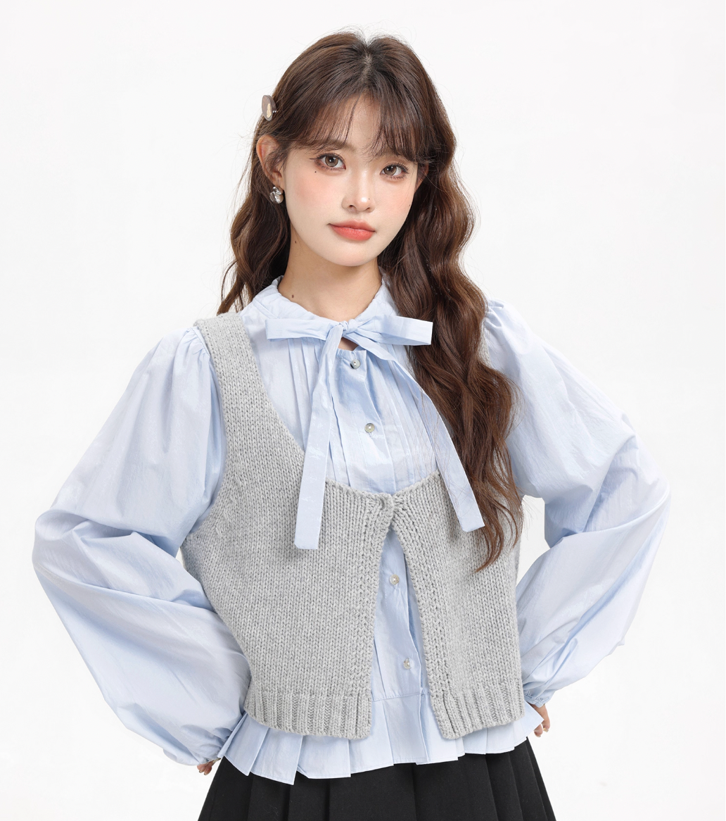 ribbon point gray vest tops RI1302
