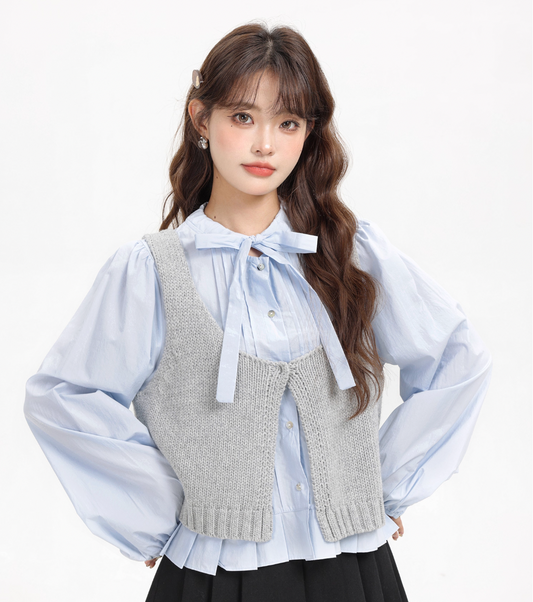 ribbon point gray vest tops RI1302