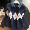 argyle navy color mood tops RI1572