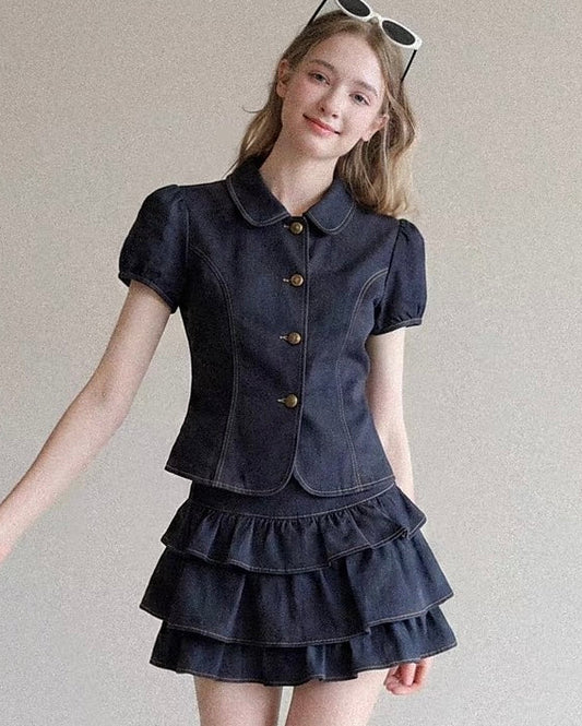 stylish girly mood tops& frill skirt RI1450