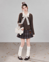brown lace ribbon tops & skirt RI1507