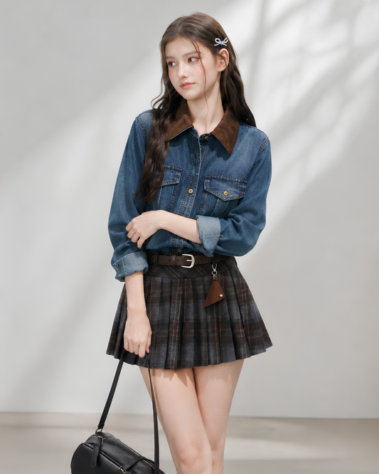 curler brown point denim tops RI1512