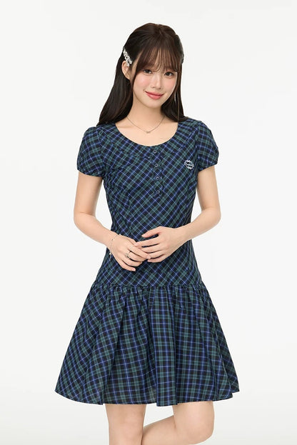 puff green check one-piece RI1239