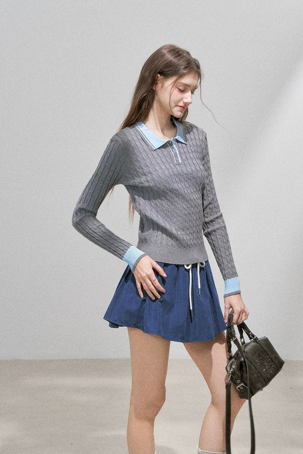 line curler contrast navy tops RI1373