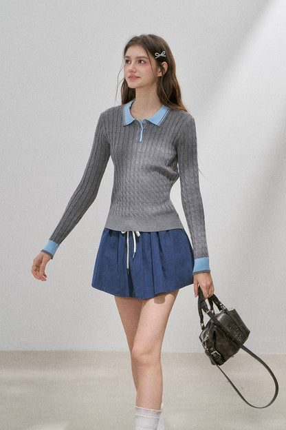 line curler contrast navy tops RI1373