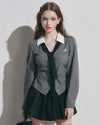 【pre oder】black check point tops & skirt RI1475