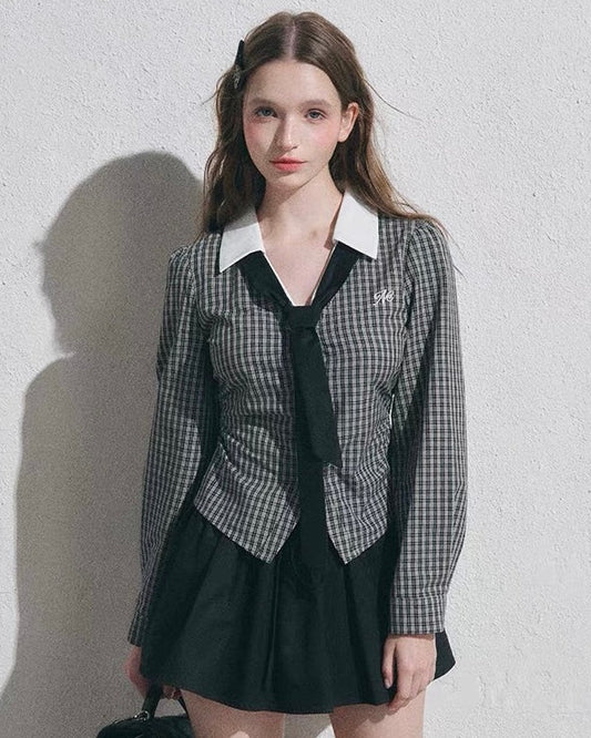 【pre oder】black check point tops & skirt RI1475