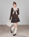 brown lace ribbon tops & skirt RI1507