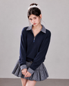 navy casual check point tops RI1518