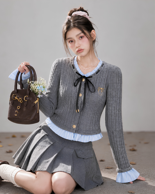girly mood pleats gray skirt RI1531