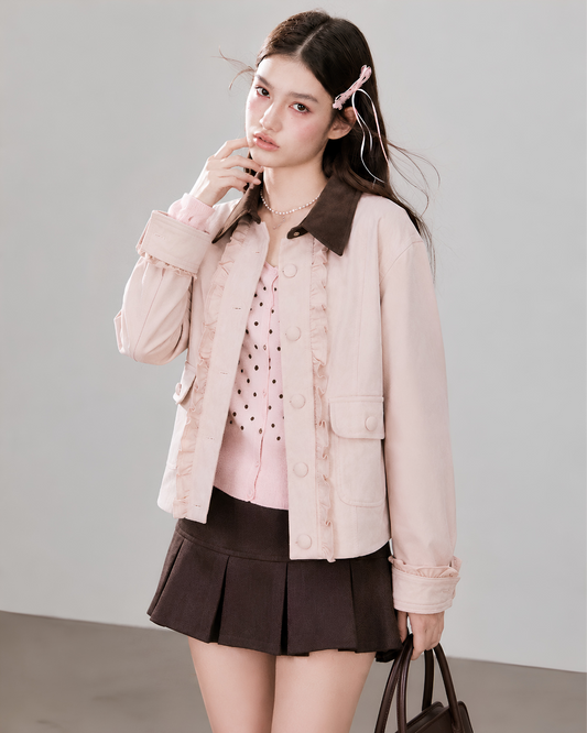 frill pink brown mood jacket RI1490