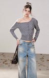 dot one shoulder tops RI1485