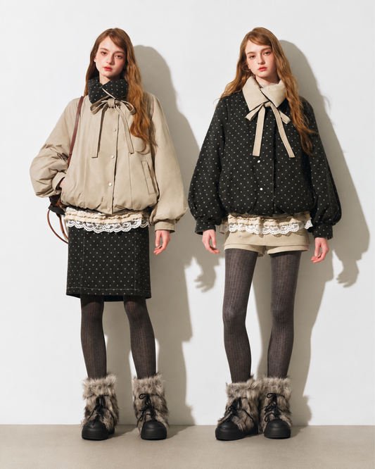 【reversible】reversible beige dot down jacket RI1660