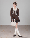 brown lace ribbon tops & skirt RI1507