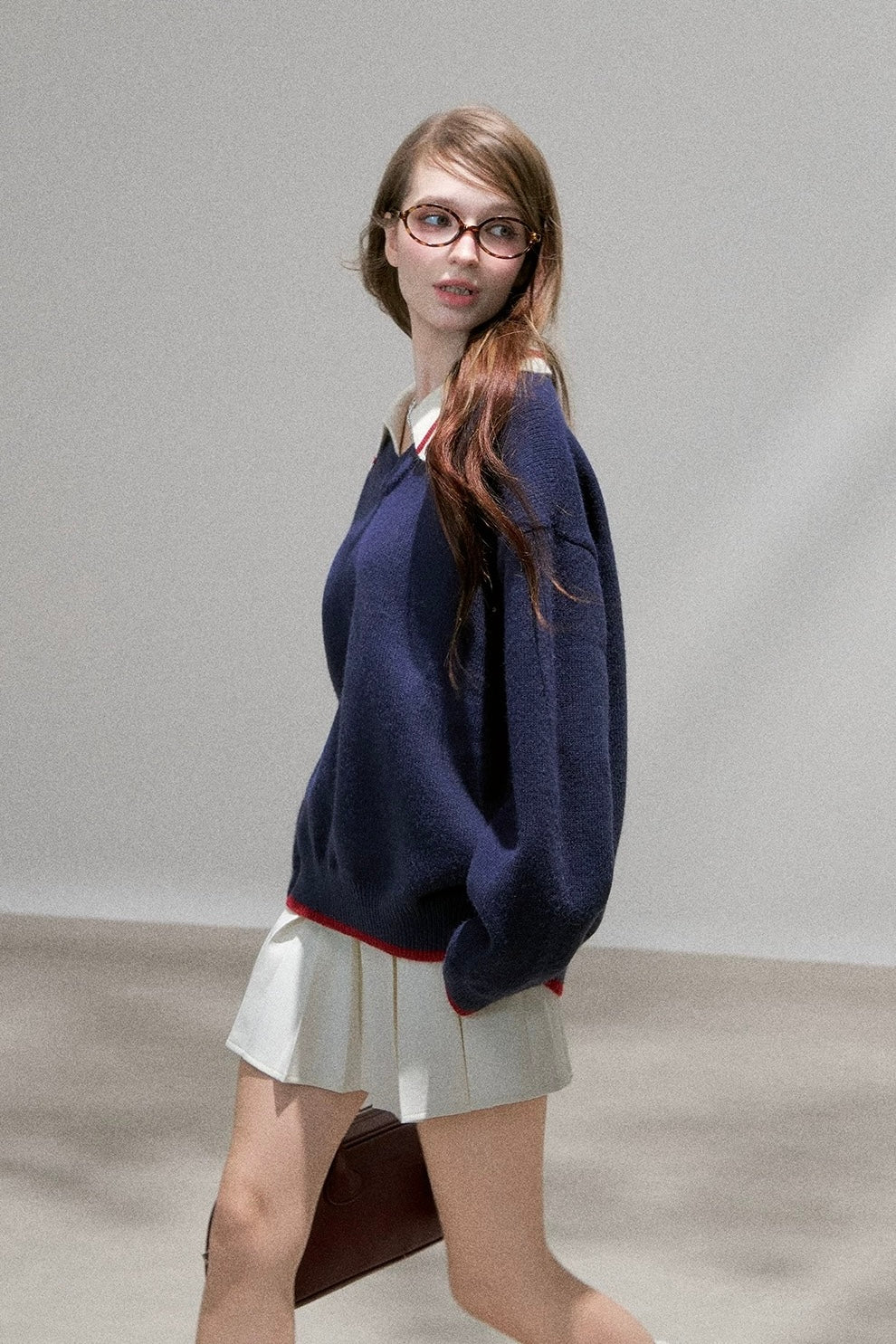 line neck navy Knit RI1367