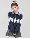 argyle navy color mood tops RI1572
