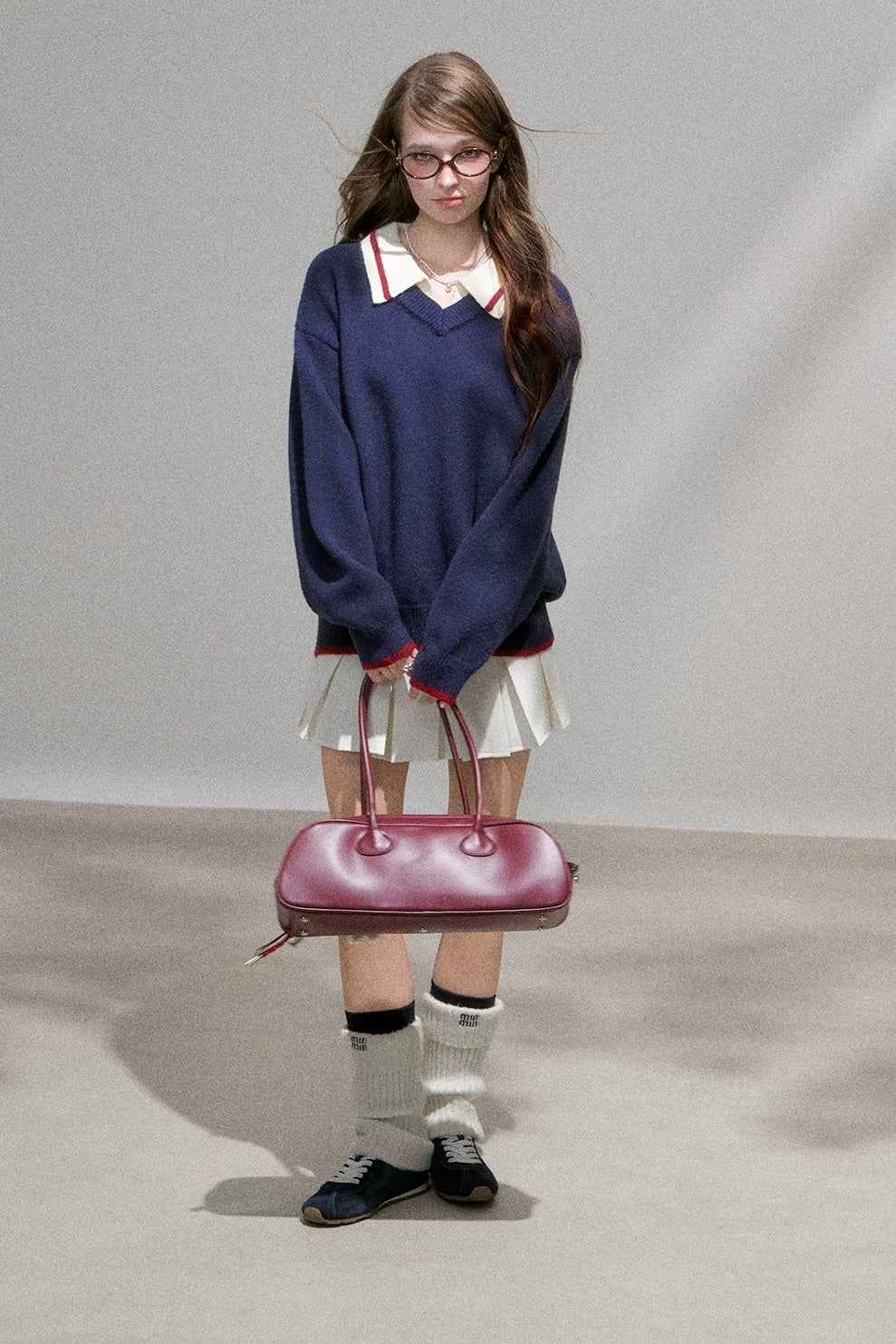 line neck navy Knit RI1367